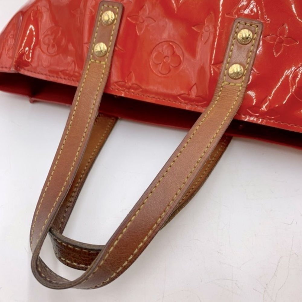Auth Louis Vuitton Mini Red LV Monogram Vernis Tote Vachetta Leather Handles - Picture 11 of 14